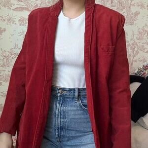 Vintage Red Genuine Leather Suede Blazer Jacket, 14
